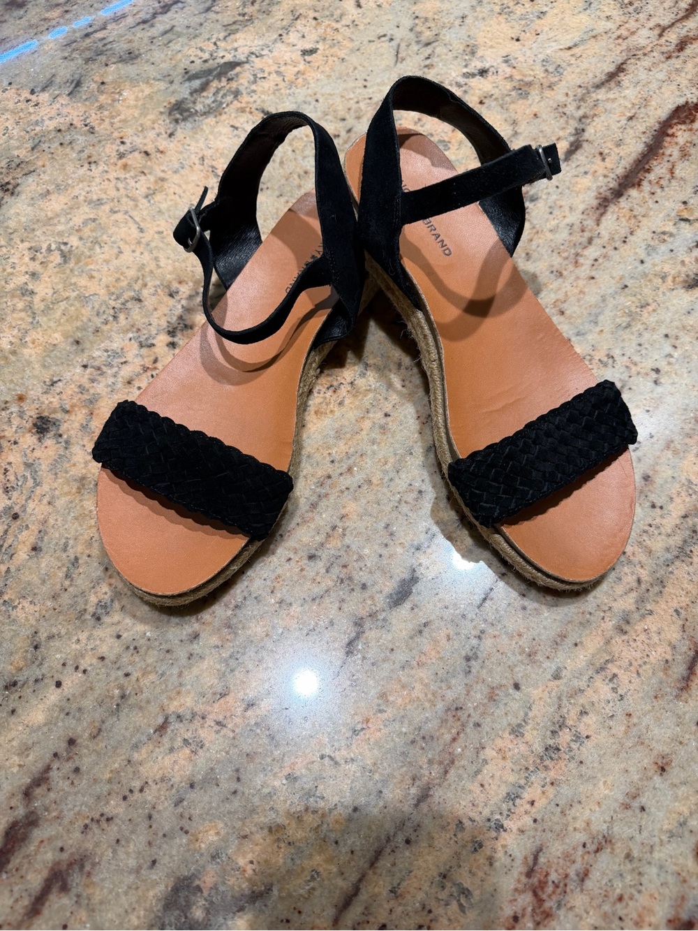 Lucky Brand Black Braided Leather Suede Strap Women's Sandals Size 8.5